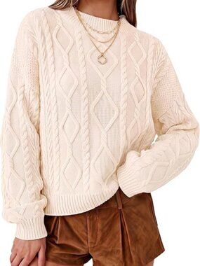 Arach&Cloz Women's 100% Cotton Oversized Cropped Cable Knit Winter Sweaters